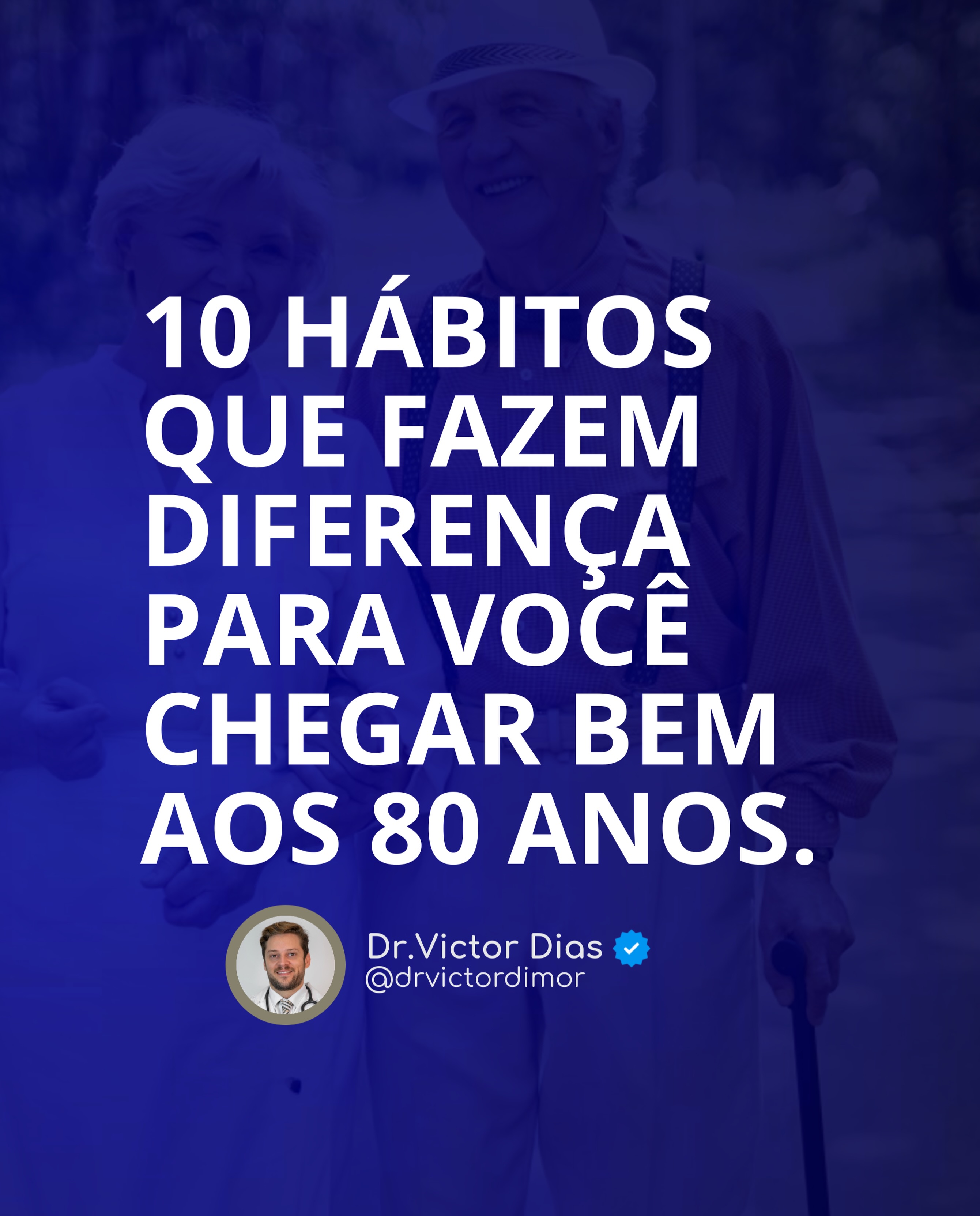 Chegar aos 80 anos com independência não acontece por acaso. Na prática clínica, alguns hábitos aparecem de forma consistente entre as pessoas que envelhecem com mais #saúde.

1. Preserve sua massa muscular.
A musculação reduz o risco de fragilidade, quedas e perda de #autonomia.

2. Controle a resistência à insulina.
Mesmo antes do diabetes, ela aumenta inflamação, favorece gordura visceral e acelera o #envelhecimento metabólico.

3. Priorize o sono.
Grande parte da recuperação hormonal, imunológica e cerebral acontece durante o sono profundo.

4. Consuma proteína suficiente.
Ela é indispensável para manter músculos, ossos, sistema imunológico e recuperação dos tecidos.

5. Faça exames preventivos regularmente.
Hipertensão, alterações hormonais, deficiência de #vitaminas e colesterol elevado podem permanecer silenciosos por anos.

6. Mantenha-se fisicamente ativo todos os dias.
Não apenas na academia. Caminhar, subir escadas e reduzir o tempo sentado também fazem diferença.

7. Preserve um percentual saudável de gordura corporal.
O excesso de gordura visceral está relacionado ao aumento do risco cardiovascular, diabetes e doenças neurodegenerativas.

8. Invista na saúde do cérebro.
Aprender coisas novas, ler, manter boas relações sociais e controlar fatores de risco ajudam a preservar a função cognitiva.

9. Evite tabagismo e reduza o consumo de álcool.
São dois fatores fortemente associados ao envelhecimento precoce e ao aumento da mortalidade.

10. Não espere aparecer doença para cuidar da saúde.
A #medicinapreventiva tem maior impacto quando começa antes dos sintomas.

Dr. Victor Dias • CRM-SP 174268