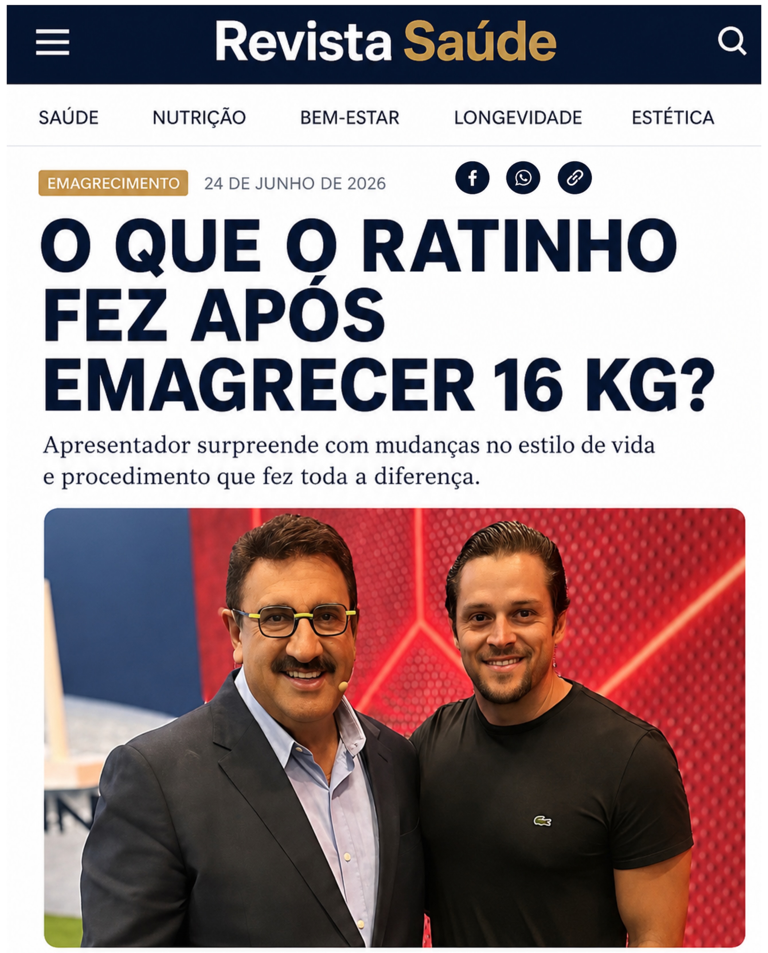 Após perder cerca de 16 kg, o apresentador #Ratinho chamou a atenção ao revelar que precisou passar por uma cirurgia para retirar o excesso de pele na região do pescoço, conhecida popularmente como papada. A decisão gerou dúvidas entre muitas pessoas sobre a necessidade desse tipo de procedimento após o #emagrecimento.

Segundo o médico Dr. Victor Dias, a conduta adotada pelo apresentador faz sentido em casos bem indicados. Ele explica que, após uma perda importante de peso, principalmente em pessoas acima dos 50 anos, a pele pode não conseguir retornar completamente ao seu estado anterior devido à redução natural da produção de #colágeno e elastina, proteínas responsáveis pela firmeza e elasticidade da pele.

Quando há um excesso significativo de pele, a cirurgia pode ser a melhor alternativa para restaurar o contorno facial e proporcionar um resultado mais harmonioso. No entanto, o Dr. Victor Dias faz uma ressalva importante: nem todos os pacientes precisam de cirurgia.

Ele destaca que, atualmente, existem diversas tecnologias seguras e eficazes capazes de estimular a produção de colágeno e tratar casos leves e moderados de flacidez, permitindo excelentes resultados sem a necessidade de um procedimento cirúrgico. A escolha do tratamento depende da avaliação individual de cada paciente, considerando idade, qualidade da pele, grau de #flacidez e expectativas.

Dr. Victor Dias - CRM: 174268