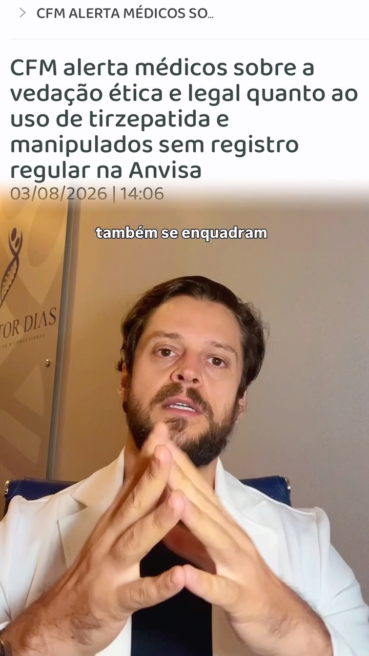 🚨 O CFM proibiu a tirzepatida manipulada? Não é bem assim.

O alerta do Conselho não cria uma proibição genérica à manipulação. O foco é outro: medicamentos irregulares, insumos sem procedência comprovada e manipulação fora das normas sanitárias.

E aqui está o ponto que muita gente está ignorando: manipulado não significa “terra sem lei”. Procedência do IFA, rastreabilidade, controle de qualidade, regularidade da farmácia e prescrição individualizada importam, e muito!

O problema não é apenas o nome que está no frasco. É saber o que existe dentro dele e de onde aquilo veio. Envie este vídeo para quem ainda está confuso com a nova orientação do CFM. #Tirzepatida #Mounjaro #Emagrecimento #Saúde

Dr. Victor Dias- CRM:174268
